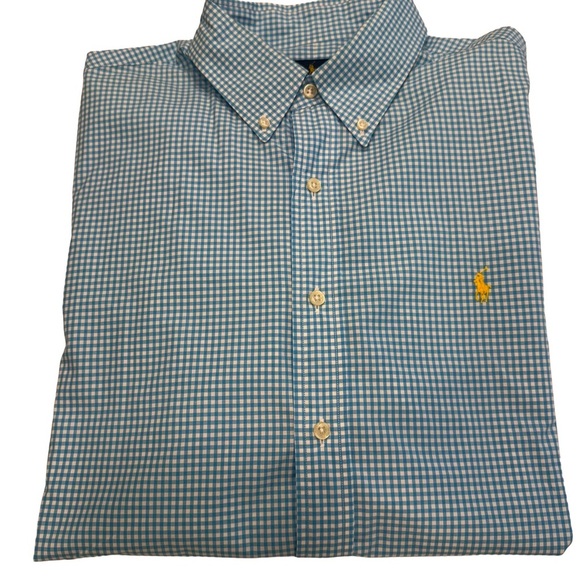 Ralph Lauren Men’s Button Down Shirt Blue/ White Gingham Sz XL - Picture 2 of 9